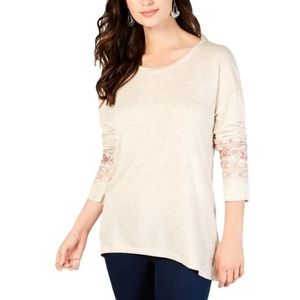 Embellished Cuff Long Sleeve Thermal Tunic Top - Shabby Chic Boho